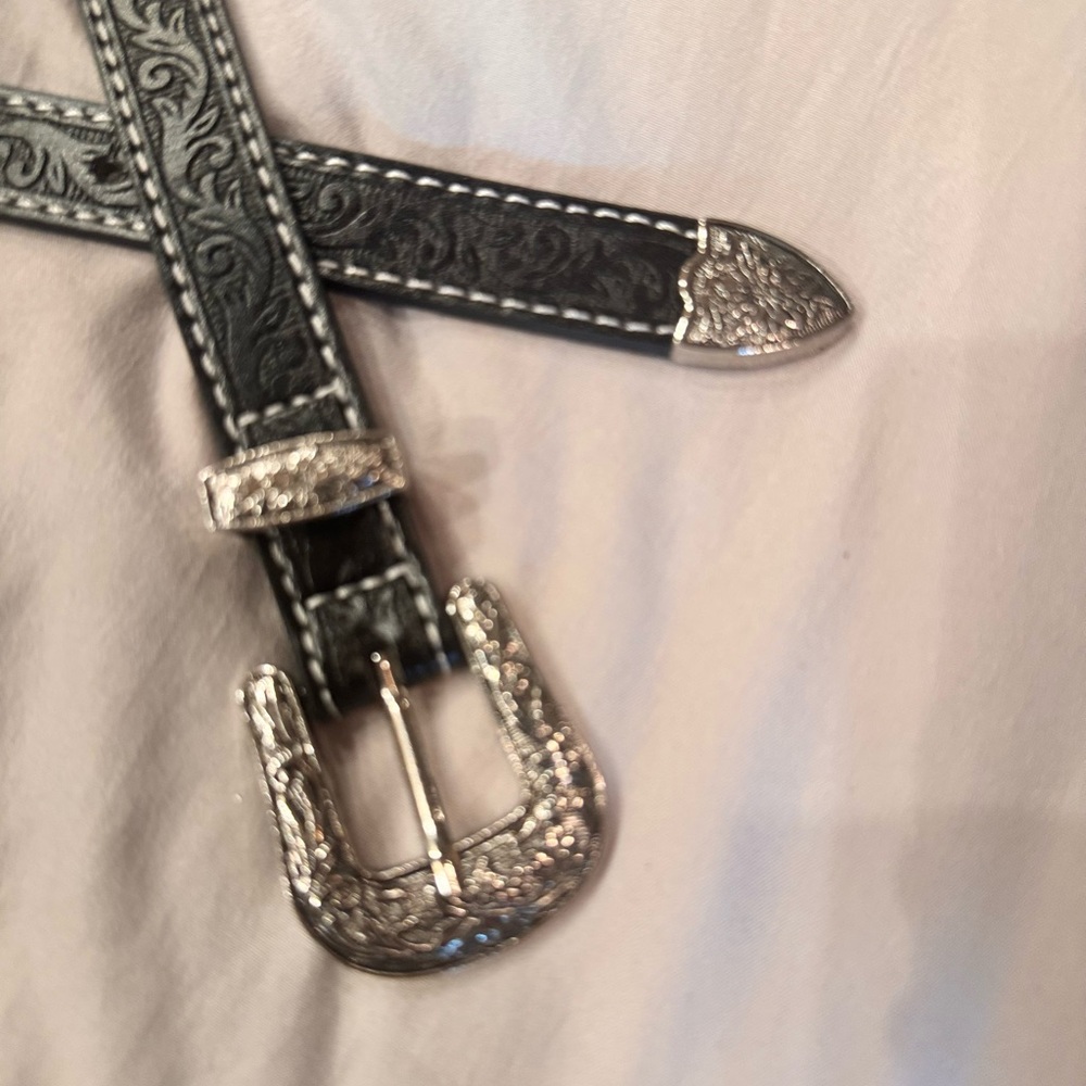 Black Vegan Leather Belt with Silver Buckle